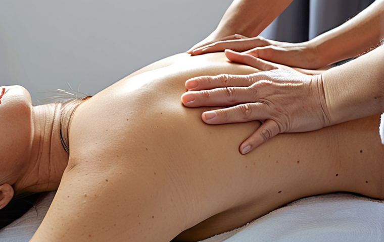 **
Acupuncture session for back pain after a car accident. Focus on the serene and relaxing environment, highlighting the thin needles on the patient's back and the therapist's gentle touch. Include elements suggesting emotional relief, like a calming color palette or a peaceful facial expression. Consider using a Spanish woman in her 40s as the patient.
**