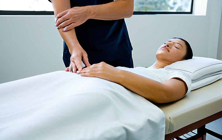 "A professional acupuncturist, fully clothed, in a clean, modern clinic setting, administering acupuncture to a patient with back pain. The patient is lying face down on a massage table, fully clothed in modest attire. Focus on the practitioner's hands and the placement of the needles. Safe for work, appropriate content, perfect anatomy, natural proportions, professional."