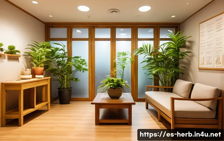 한방병원 입원 환자 후기 - A serene traditional medicine center interior designed for relaxation and well-being, featuring soft...