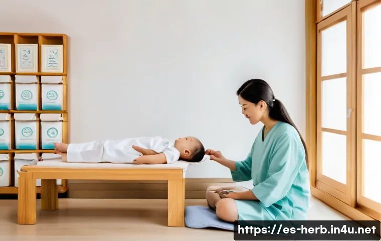 소아 비염 한방치료 보험 적용 - A calm pediatric clinic room in a modern Spanish city, showing a certified traditional Chinese medic...