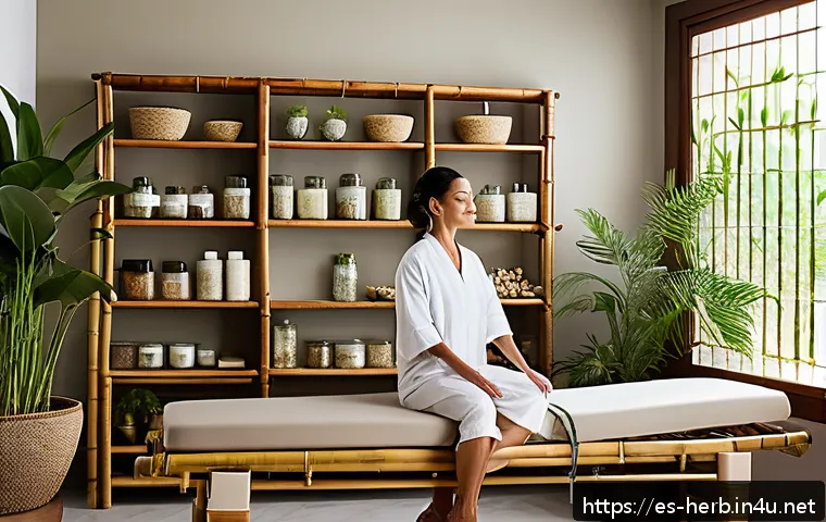 한방병원에서의 스트레스 관리 - A serene wellness center interior blending traditional and modern elements, featuring a calm treatme...