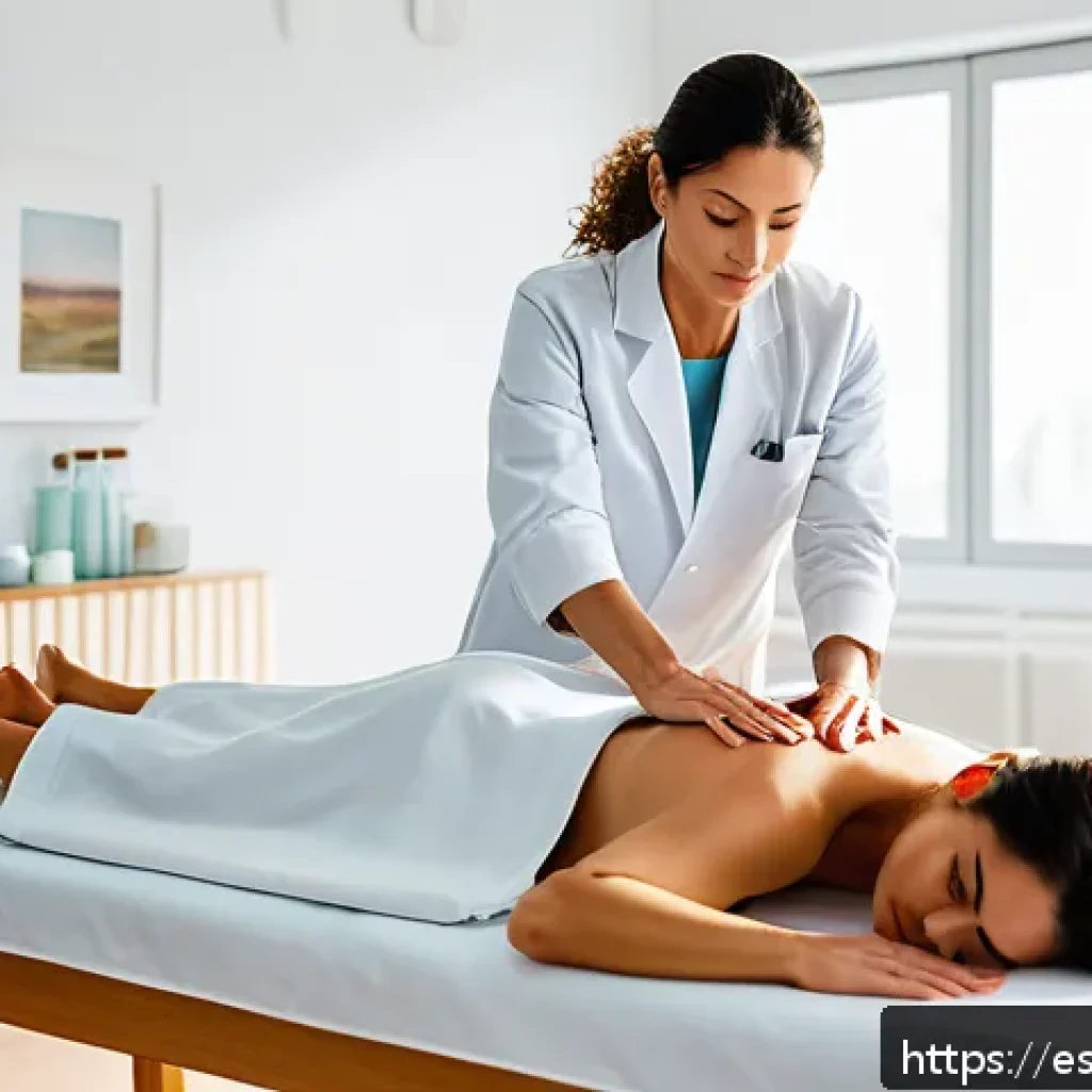 한방병원 침술 효과 후기 - A serene acupuncture therapy session in a modern, clean clinic setting in Spain, featuring a middle-...