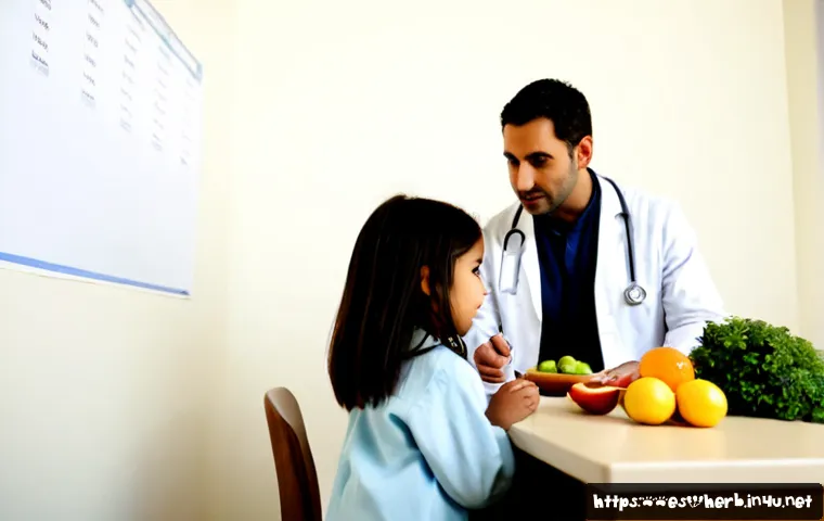 Home 17 소아 성장치료 한방 프로그램 - Photorealistic pediatric wellness consultation in a warm Spanish-speaking family clinic, a caring pr...